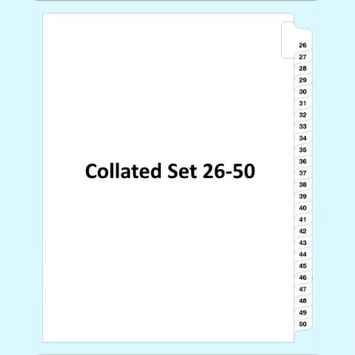 Legal index tabs collated set 26 to 50, side tab, letter size