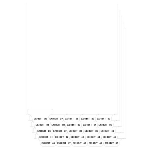 Exhibit 26-50 Legal Index Tabs - Collated, Bottom Tab, Letter Size, 25 Tabs per Set
