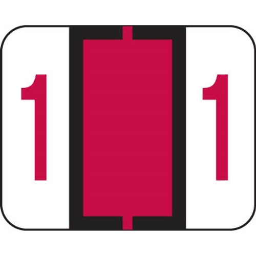 Smead BCCRN Bar-Style Color-Coded Numeric Label, 1, Label Roll, Red, 500/Roll