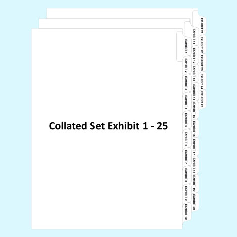 Exhibit 1-25 Legal Index Tabs - Collated, Side Tab, Letter Size, 25 Tabs per Set