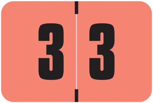 Digi Color DCNM Numeric Label, 1H x 1-1/2W,  Number 3, Pink with black digits, 250/RL, DCNM-3