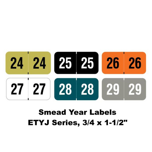 Smead Year Labels – ETYJ Series, 3/4 x 1-1/2, Color-Coded Years 2024–2029