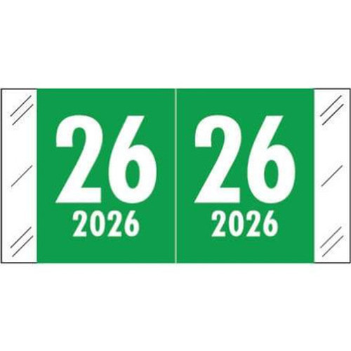 COL'R'TAB Compatible Year Labels – 2026 – Green – Laminated – 3/4" x 1-1/2" – 500/Roll