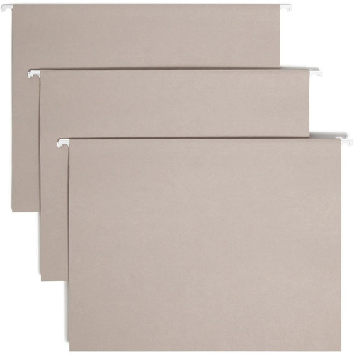 Smead 64063 gray letter hanging file folders with clear 1/5-cut poly tabs, 25 per box.
