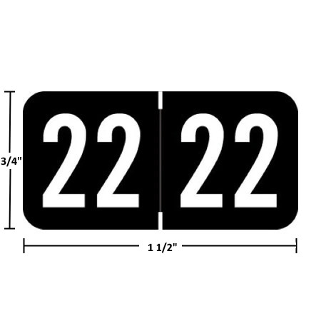Acme Visible-compatible ACYM 2022 year label, black, 3/4 in x 1-1/2 in, wraparound, size guide shown (ACYM-22)