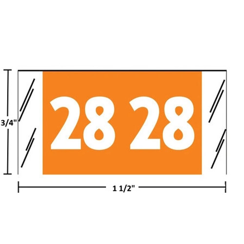 Col'R'Tab 11700 Series 2028 year label, orange, 3/4" x 1-1/2", 1000/roll