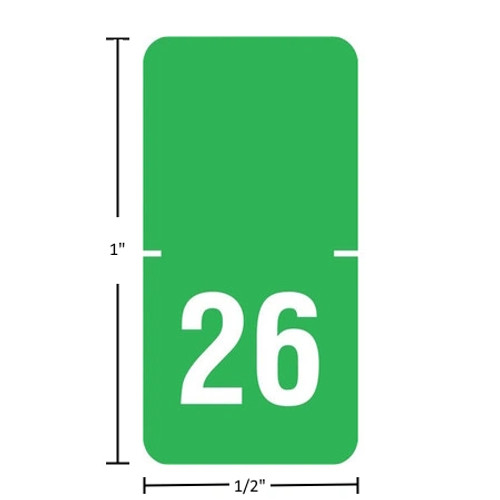 Original TABBIES 72526, 2026 light green year labels, 1 x 1/2 in, laminated top-tab wrap, center-slit, 250/pack