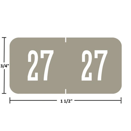 GBS/VRE-compatible 94627 year label, 2027 gray, 3/4 x 1-1/2, laminated wrap-around, center-slit.