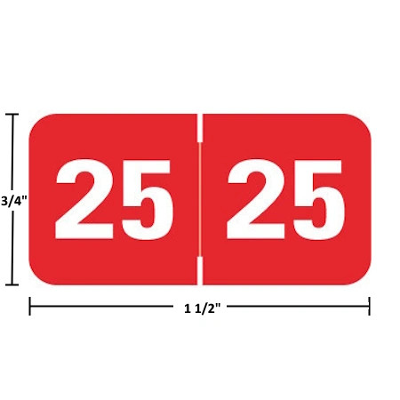 MJYM-25 year labels, 2025 red, 3/4 x 1-1/2 in, polylaminated, 500/roll — Medical Arts Press match