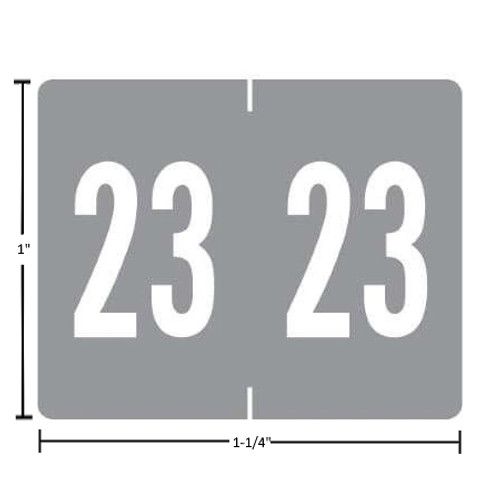 Tab 1309-compatible year label A1309-23, 2023 Gray alternate, 1 inch by 1-1/4 inch, matte vinyl, 500 per roll
