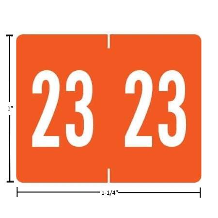 Tab 1309-compatible year label A1309-ORG-23, 2023 Orange, 1 inch by 1-1/4 inch, matte vinyl, 500 per roll.