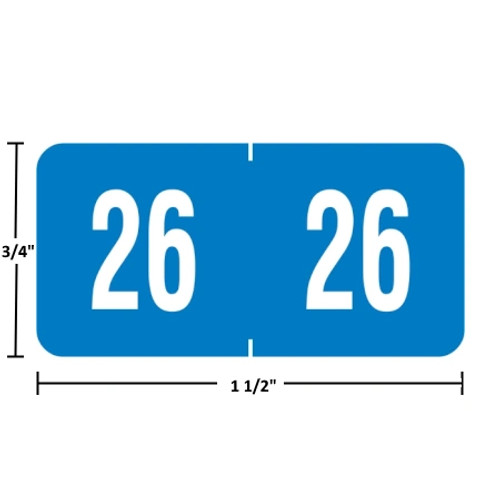 Tab 92000 year label 92026, 2026 Blue, 3/4 inch by 1-3/4 inch, polylaminated, 500 per roll.