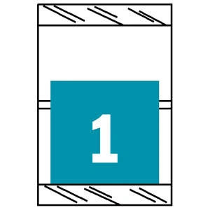 Close-up of COL'R'TAB 11051 numeric label showing number 1 in light blue with laminated wrap-around design