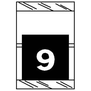 Close-up of COL'R'TAB 11059 numeric label showing number 9 in black with laminated wrap-around design