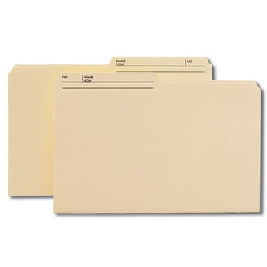 Two manila Smead reversible printed tab file folders, legal size with 1/2-cut tabs