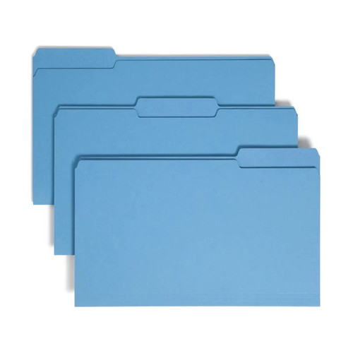 Smead 17043 blue top tab file folders, legal size, 1/3-cut assorted tabs, box of 100
