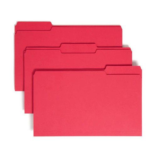 Smead 17743 red top tab file folders, legal size, 1/3-cut assorted tabs, box of 100
