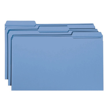 Smead 17034 blue legal size file folders with reinforced 1/3-cut top tabs, 100 per box
