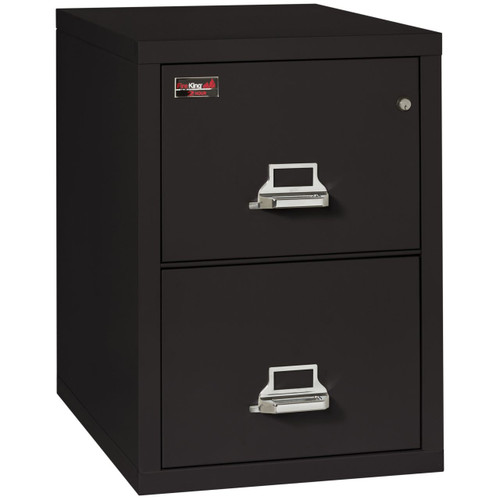 Black 2-Drawer FireKing Vertical File Cabinet, Letter Size  – Closed View