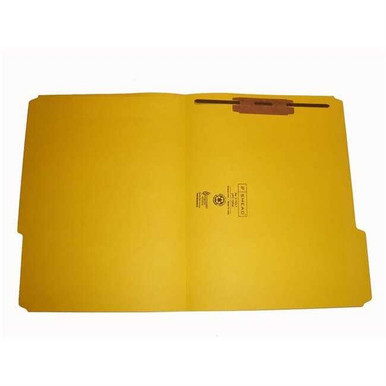 Yellow letter-size file folder with one metal fastener in position 1 on the right interior panel , reinforced 1/3-cut top tab, Smead 12934-F1.