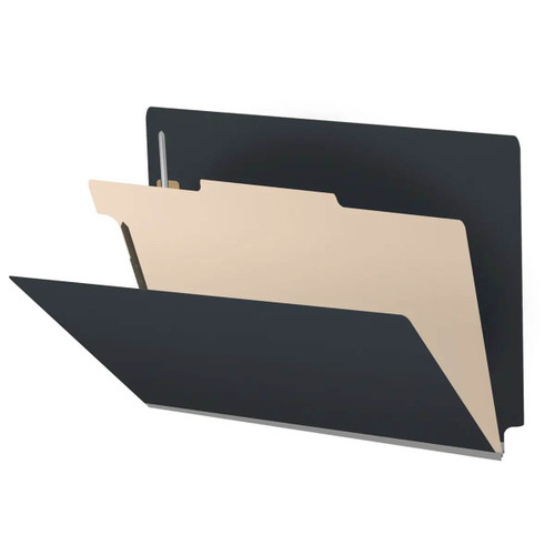 Black end tab pressboard classification folder with one manila divider and fasteners, letter size