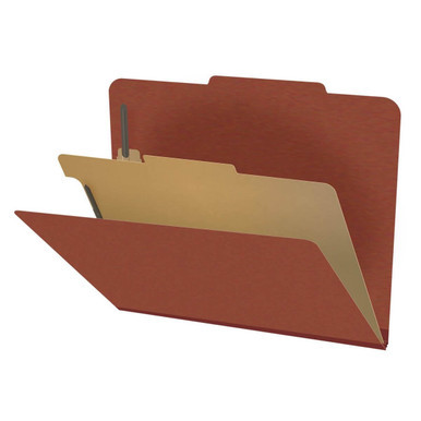 Red top tab classification folder with one interior divider and 4 fasteners, letter size (DV-T42-14-3DRD)