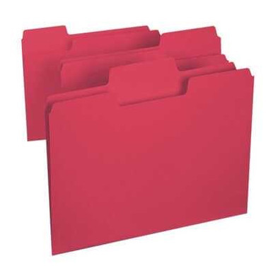 Red Smead SuperTab letter size file folders with oversized 1/3-cut top tabs, assorted tab positions
