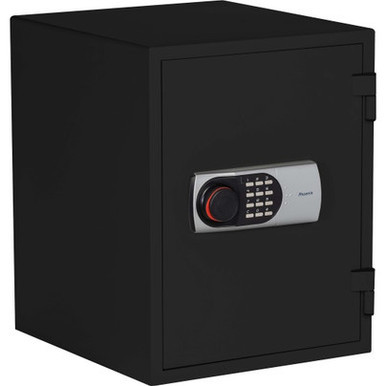Front view of the black Phoenix 1233 Digital Fireproof Safe, 1.3 cu ft, 1-Hour Rated, Compact Home and Office Safe with a digital lock