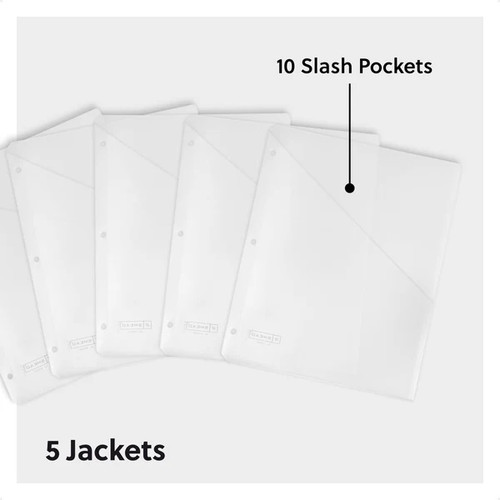 Slach Pockets Smead Poly Slash File Jackets, 3-Hole Punched, Clear, 5 Pack (89506)