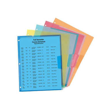 Assorted Smead poly slash file jackets with three-hole punched edge holding letter size documents