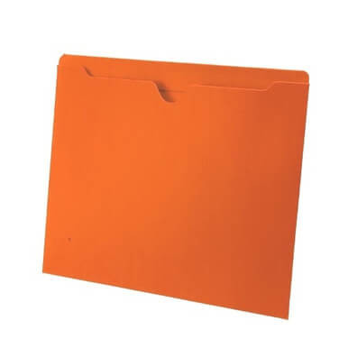 Orange file jacket letter size reinforced top tab closed sides 11pt stock