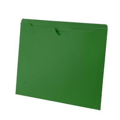 Green file jacket letter size reinforced top tab closed sides 11pt stock