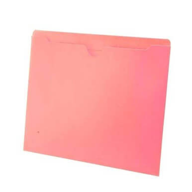 Pink file jacket letter size reinforced top tab closed sides 11pt stock