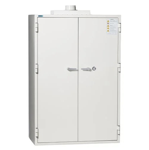 Zoomed Phoenix BSS6105 lithium battery charging safe with double doors and top ventilation port