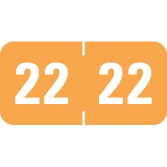 Fl Orange 2022 year label with white numbers in a wraparound center-slit design for file folder tabs