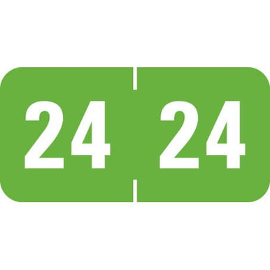 Light Green 24 year label with white numbers in a wraparound center-slit design for file folder tabs