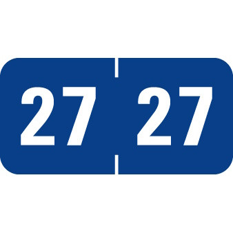 Dark Blue 27 year label with white numbers in a wraparound center-slit design for file folder tabs