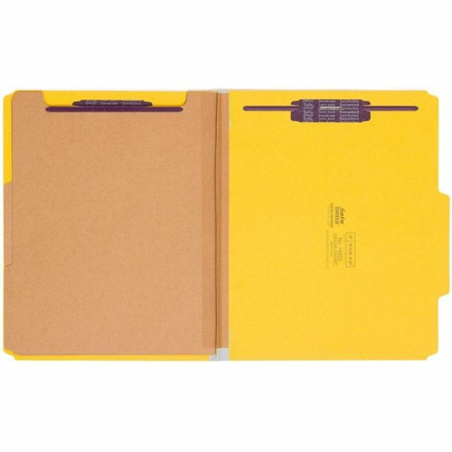 Open yellow classification folder with manila divider and SafeSHIELD fasteners