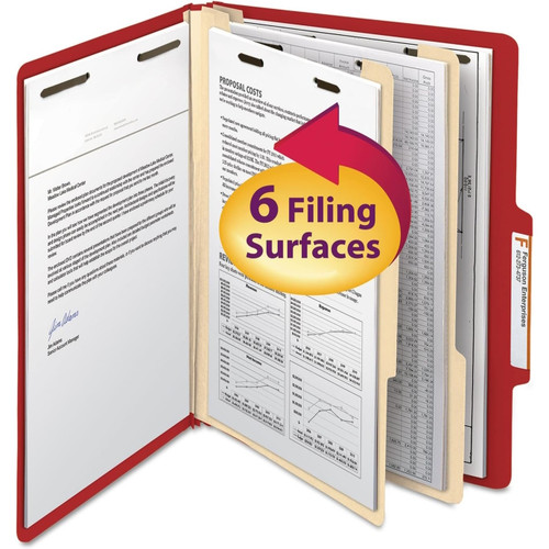 Smead Classification File Folders, 2 Dividers, 2" Expansion, Letter Size, Red, 10/Box