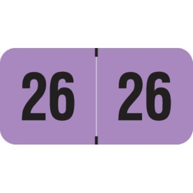 Fluorescent violet 2026 year label with bold black “26” printed on each side, used for file folder year identification.