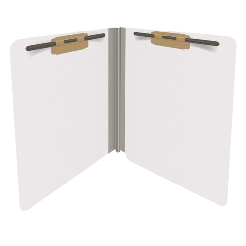 End Tab Econo Pressboard Folders with Fasteners, Letter Size, White, 18pt Stock, 2" Expansion (25/Box), Open