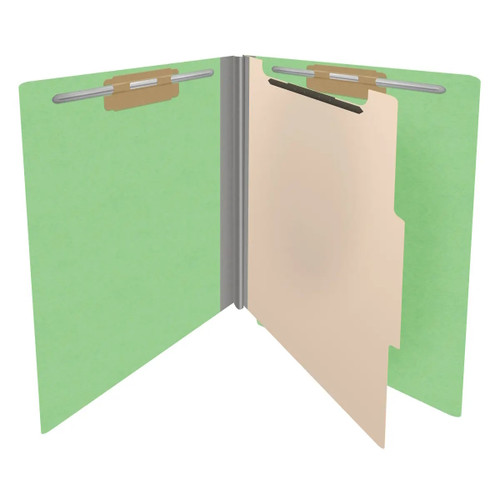 End Tab Classification Folders with 1 Divider, Letter Size, Green, 18pt. Stock, 2" Expansion, 10/Box, Open