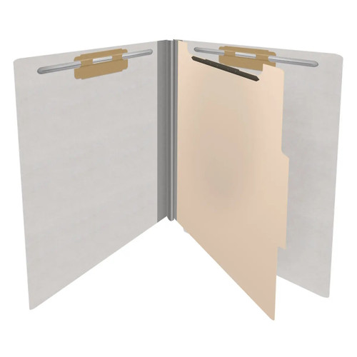 End Tab Classification Folders with 1 Divider, Letter Size, Gray, 18pt. Stock, 2" Expansion, 10/Box, Open