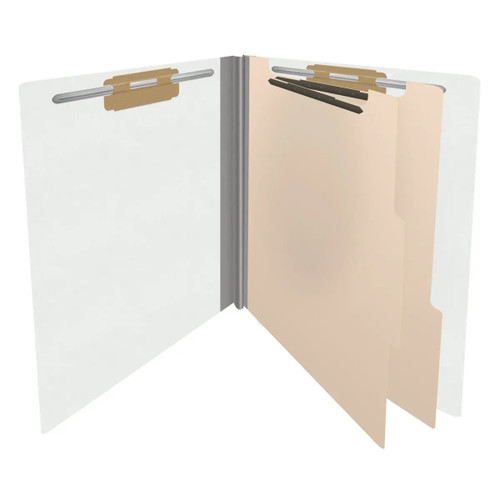 End Tab Classification Folders with 2 Dividers, Letter Size, White, 18pt. Stock, 2" Expansion, 10/Box, Open