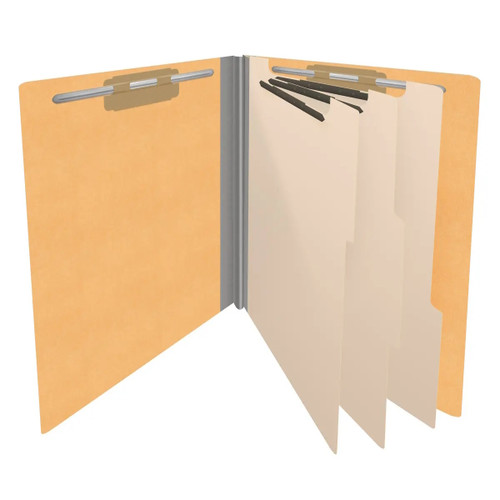 End Tab Classification Folders with 3 Dividers, Letter Size, Goldenrod, 18 pt Stock, 3" Expansion, 10/Box, Open