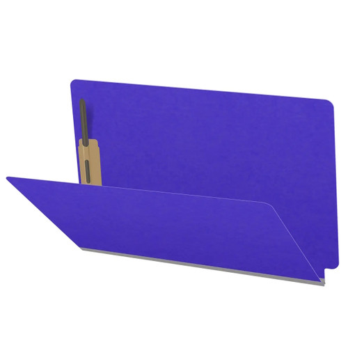 Purple legal-size end tab pressboard fastener folder showing 2 inch expansion and interior fasteners