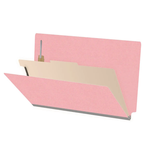 Pink legal-size 1-divider classification folder showing 2 inch expansion and interior divider