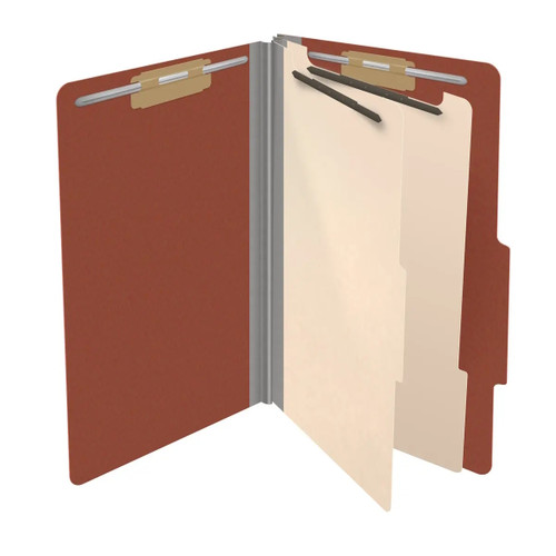 2-Divider Top Tab Classification Folders, Legal Size, Red, 25pt Stock, 10/Box