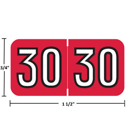 Barkley BAYM 2030 year label, red, 3/4" x 1-1/2"