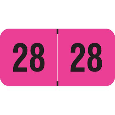 2028 Fluorescent Pink Year Labels, 3/4" x 1-1/2", 500/Roll